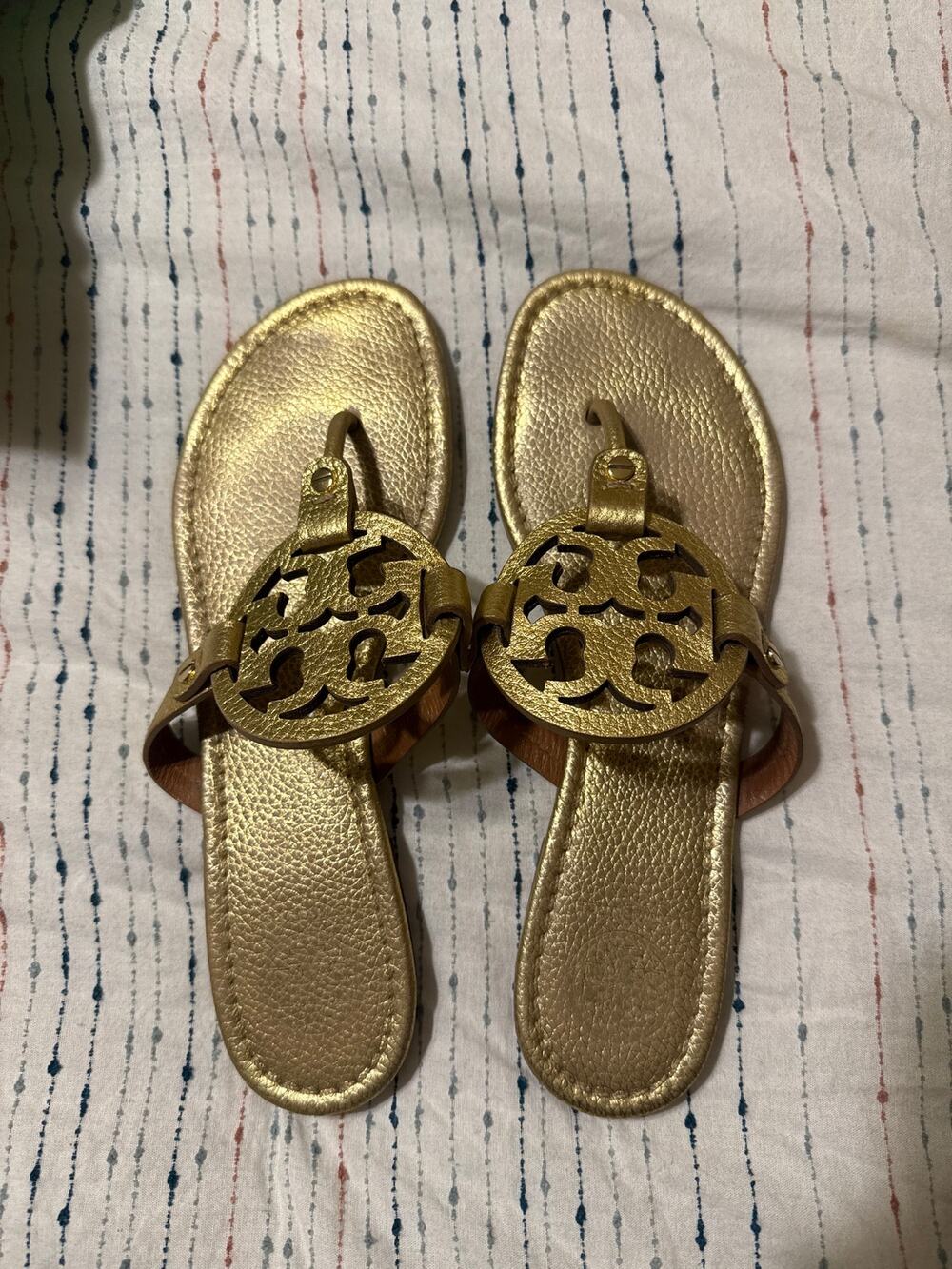 Tory Burch Miller Thong Sandal Metallic Gold Leather Size 9